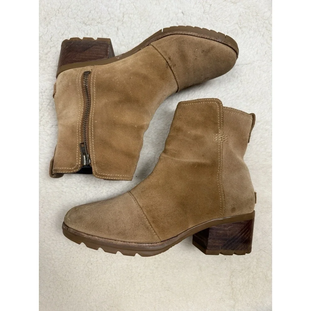 Sorel Cate‎ Ankle Boots Booties Block Heels Brown Suede Zip Women's 8.5 Western